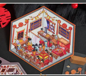 Detailansicht des Miniatur-Horror-Stickers für chinesische Hochzeit-DIY-Journals