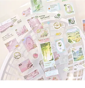 Vue détaillée de stickers en PVC style timbre vintage avec motifs nature pour journaux
