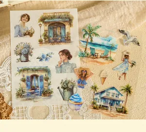 Detailed view of vintage aesthetic stickers for journaling and DIY scrapbooking crafts