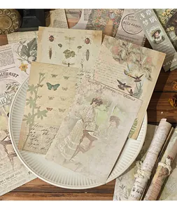 Vintage aesthetic scrapbooking paper with botanical and Victorian figure illustrations