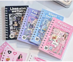 Close-up detail of Korean ins style spiral bound sticker books for DIY scrapbooking