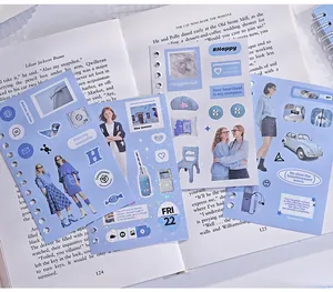 Blue Korean ins style stickers for scrapbook DIY and decorative journaling materials.