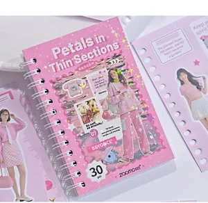 Aesthetic pink spiral sticker book with girl illustrations for creative DIY journaling