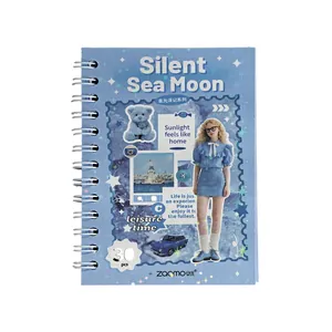 Zaomo pastel blue spiral sticker notebook with aesthetic girl and bear cover design