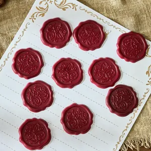 Pack of 10 burgundy vintage wax seal stickers with embossed For You script for invitations