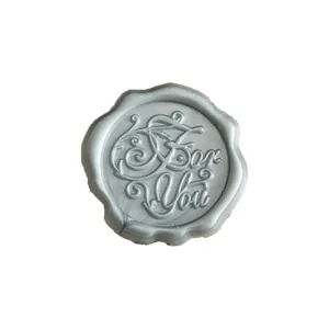 Vintage silver wax seal sticker with embossed For You script for elegant invitations