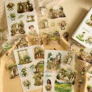 Vintage watercolor garden stickers set for DIY journaling and creative scrapbook decor