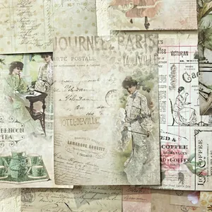 Vintage scrapbooking material paper set with French Parisian and Victorian theme motifs