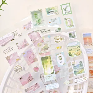 Autocollants en PVC style timbre vintage pour journal avec motifs nature et paysages