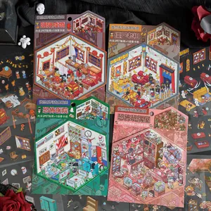 Cute cartoon micro-horror 3D room DIY stickers set for journaling and scrapbooking