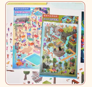 Close-up view of pixel art 3D landscape stickers featuring vibrant beach and dungeon scenes