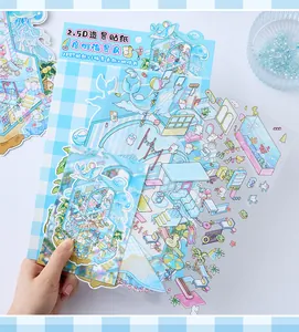 Close-up of 3D vacation seaside resort themed PET sticker set for journaling