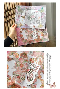Détail en gros plan des motifs complexes de papillons et de roses en papier découpé 3D