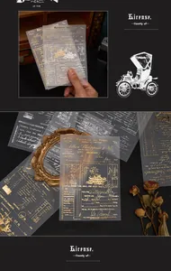 Detail of vintage vellum paper with gold foil stamping for scrapbooking decoration
