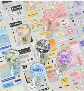 Macro view showing various rolls of Zaomo die-cut washi tape with artistic sticker patterns