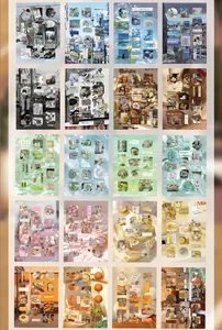 Detailed grid view of 20 retro-themed sticker sheets for journaling and DIY decor