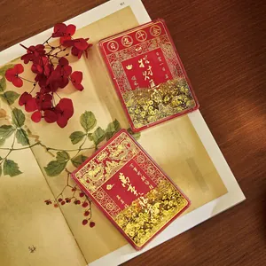 Red acrylic liquid sand fridge magnets with auspicious gold traditional Chinese patterns