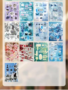 Detailed view of various vintage aesthetic die-cut sticker sheets for journaling decoration