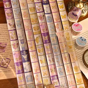 Βίντατζ Επιχρυσωμένη Ταινία Washi με Πεταλούδες Σχήμα Γραμματοσήμου Διακοσμητική Ταινία για Scrapbooking DIY Αυτοκόλλητα Σφράγισης