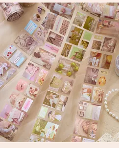 Detailansicht ästhetischer PET-Aufkleber für Scrapbooking mit Lifestyle-Fotos im koreanischen Stil