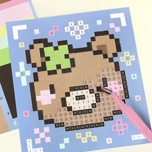 Letter Lover magic pixel mosaic sticker featuring cute animal bear design with tweezers