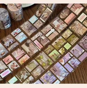 Detailaufnahme verschiedener ästhetischer PET-Aufkleberbänder für Scrapbooking und Journaling