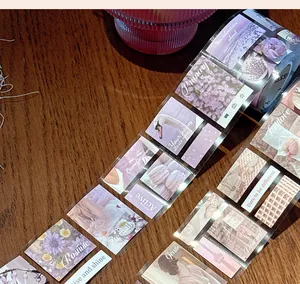 Ästhetische lila PET-Scrapbooking-Klebeband-Aufkleber mit floralen und Vintage-Landschaftsmustern