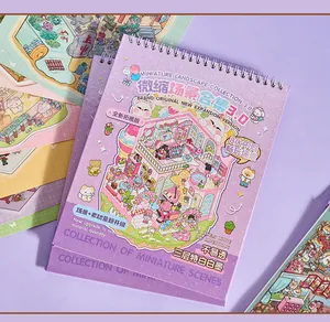 Detail of 3D miniature room scene sticker book with cute illustrations for kids