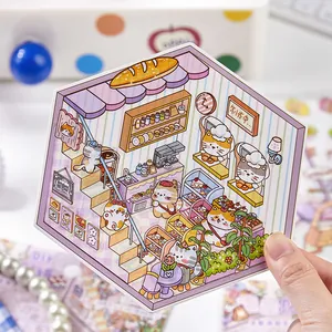 Lindo adhesivo de gato de dibujos animados para decoración de álbumes