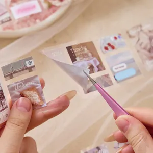 Adesivi estetici in stile coreano per scrapbooking con motivi di paesaggi e scritte semplici