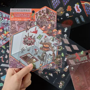 Autocollants de diorama de dessin animé effrayant avec cartes de scène 3D