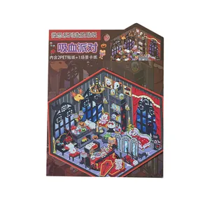 Kit d'autocollants 3D scène de fête de vampire Halloween avec 2 stickers et 1 carte