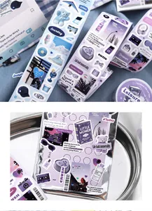 Aesthetic blue and purple washi tape stickers for creative journal and scrapbook DIY decoration