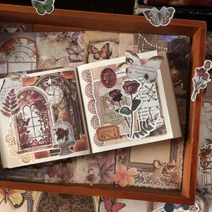 Pack de matériel de scrapbooking vintage avec autocollants rétro et papiers décoratifs DIY