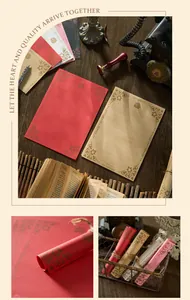 Set di carta da lettere vintage in kraft con elegante motivo a rose per lettere