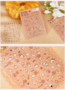 Close-up of cute cartoon food 3D embossed stickers for DIY scrapbooking