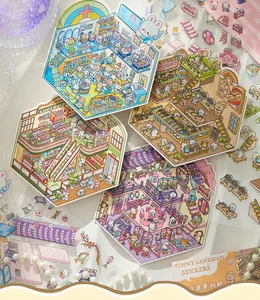 Kawaii cartoon landscape stickers for DIY scrapbooking, clinic and supermarket themed decor