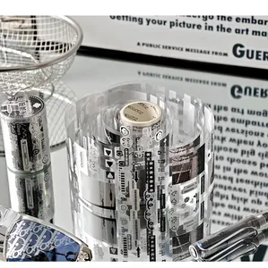 Close-up detail of Zaomo black and white decorative die-cut tape for DIY handbook journaling