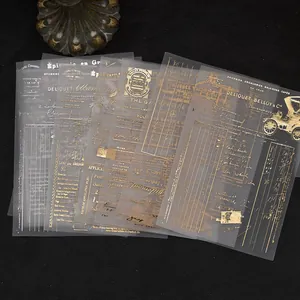 Vintage sulfuric acid paper material pack with elegant gold foil decorative patterns for scrapbooking