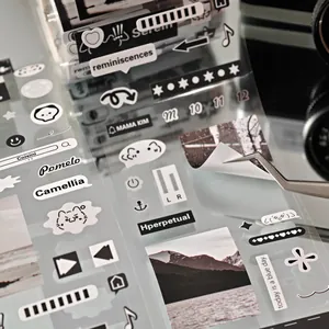 Aesthetic black and white stickers set for DIY scrapbooking and journaling happiness series