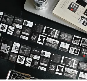 Detailed view of black aesthetic UI style stickers for DIY journaling decoration