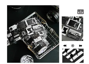 Close-up detail of monochrome UI interface theme decorative washi tape for journaling and DIY crafts