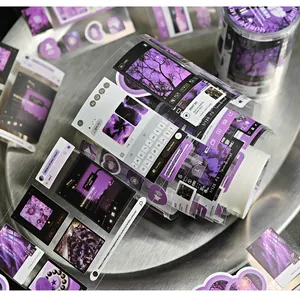 Close-up of purple UI interface style decorative PET tape stickers for journaling DIY.