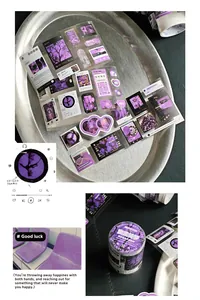 Aesthetic purple interface style die-cut stickers and washi tape for DIY journal