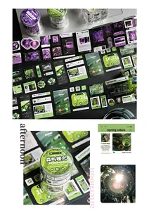 Green and purple aesthetic journal stickers showing phone UI designs
