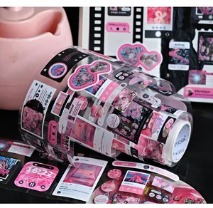 Pink aesthetic aesthetic PET tape with social media interface and heart stickers