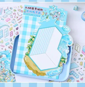 Macro view of 2.5D ocean view room DIY sticker set with PET material and scene card