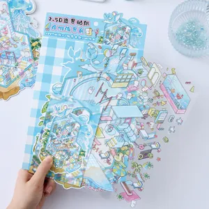 3D Micro-view PET sticker set with vacation sea view house theme for creative journaling