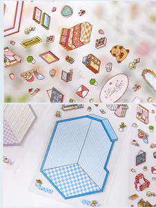 Gedetailleerde close-up van transparante micro-landschap stickers voor DIY kamerdecoratie.