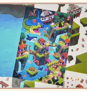 Close-up detail of pixel art illustration stickers for scenic scrapbooking